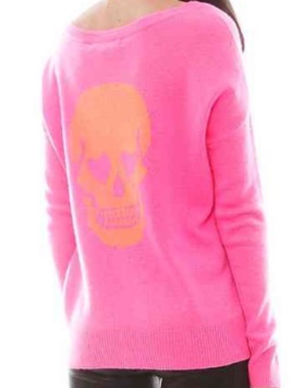 Skull Cashmere Pink and Orange Boatneck Sweater | Size Medium